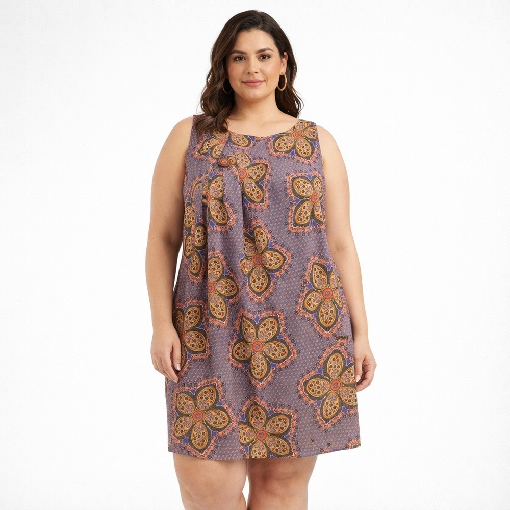 Lane Bryant Blue Orange Floral Mandala Knot‎ Front Sleeveless Blouse Plus 18 20
